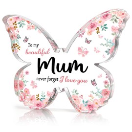 NECXON Gifts for Mum，Mum Birthday Gifts Acrylic Butterfly Shape Plaque Mum Gifts Presents for Mum To My Beautiful Mum（Pink）
