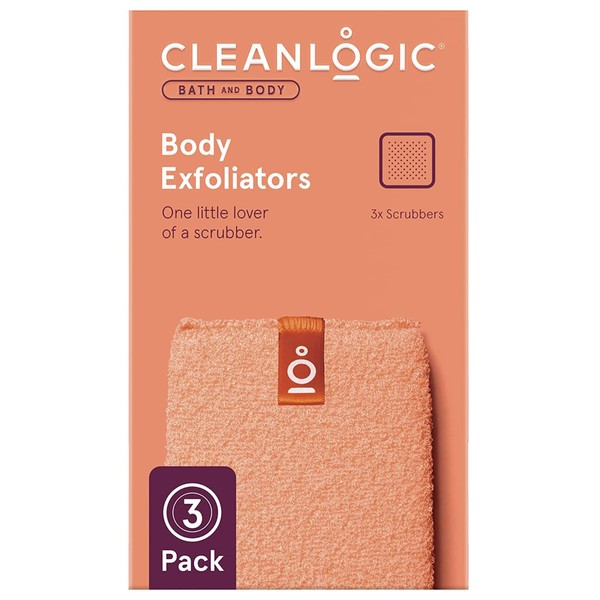 Cleanlogic Bath and Body Exfoliating Body Scrubber, Small Exfoliator Tool for Smooth and Softer Skin, Daily Skincare Routine, Assorted Colors, 3 Count Value Pack