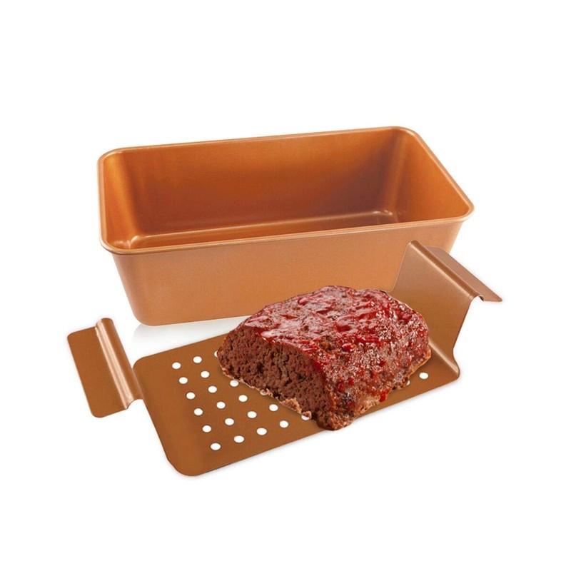 Volar Non-Stick Meatloaf Pan 2-Piece Healthy Meatloaf Pan Set Copper