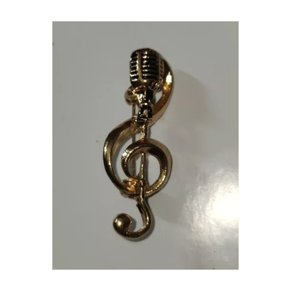 Gold - Classic Retro Skeleton Microphone With Treble Clef -