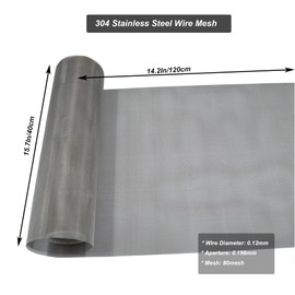 YAGJIA 304 Stainless Steel Mesh 80Mesh, 15.7"x47.2"(40x120cm) Metal Mesh Screen, Woven Fine Wire Mesh Easy to Cut for Filter Mesh, Filtration Cloth and DIY Project