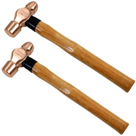 WEDO 2PCS Copper Ball Peen Hammer Set, 8 oz + 12 oz(1/2lb+3/4lb), Ball Pein Hammer with Wooden Handle, Die-Forge, Corrosion Resistant, DIN Standard