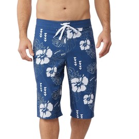 Maui Rippers Very Long 4 Way Stretch Boardshorts 24 Inch Outseam, Hawaiian Floral, 32