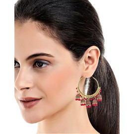 Indian Bollywood Ethnic Traditional Gold Oxidized Dangle Tassel Jhumka Hoop Earrings Jewelry, Metal, afghani