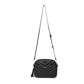 Miss Lulu Women Cross Body Bag Shoulder Bag Satchel Handbags Messenger Bag, Synthetic Leather,V-Shaped Knitting Texture,Tassel Decoration, Classic, With Removable and Adjustable Shoulder Strap Black