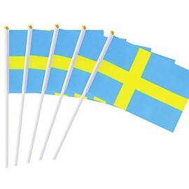 5 Pack Sweden Swede Mini HandHeld Stick Flag,Suitable For Various Holiday Parties,And National Flag Day.