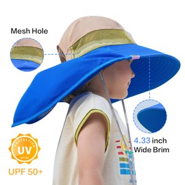 KOCOTREE Kids Girls Boys Sun Hat Wide Brim UPF50+ Mesh Hats with Neck Flap Blue 2-4Y