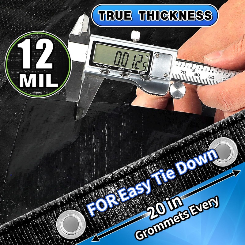 Black Tarps Heavy Duty Waterproof 10x16, 12 Mil Thick, High