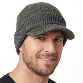 TOP-EX Winter Hats with Brim for Men Women - Merino Wool Beanie Double Layer Knit Newsboy Hat with Visor Bill, Warm Brimmed Golf Beanie for Cold Weather M-L Dark Grey