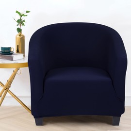 SearchI Club Chair Slipcover Stretch Barrel Chair Covers Solid Color Tub Chair Slipcovers Spandex Armchair Sofa Cover Removable Couch Furniture Protector Arm Chair Cover for Living Room (Pure Navy)