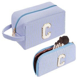 Cosmetic Bag Travel Make Up Bag Cute Initials Cord Blue Cosmetic Bag Gift for Women, Girlfriends, Best Friends with Small Cosmetic Bag, V