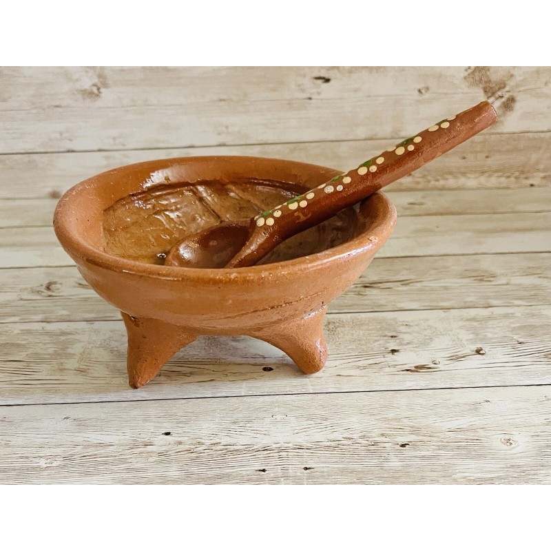 Unbranded Molcajete Mexicano con Cuchara De Barro Mexicano Terra Cota