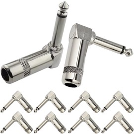 Xiatiaosann 6.35mm 1/4" 90 Degree Mono Plug, 6.35mm TS Mono Solder Type Heavy Duty Male Connector for DJ Mixer, Guitar Cables, Speaker Cables, Microphone Cables (10 Pcs)