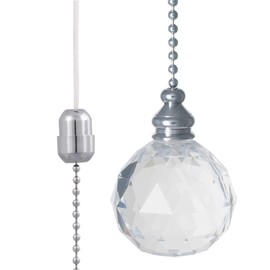 Light Pull Chain Cord Acrylic Crystal Ball 38x52mm with 80cm Chrome Chain
