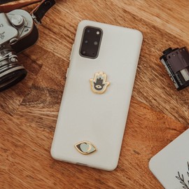 Metal Charm Stickers for Cell Phone Cases. Gold Evil Eye and Hamsa Set of 2 Reusable & Removable. Leaves No Residue. Universal Spiritual Symbols of Protection and Good Luck. (Gold Evil Eye with Heart