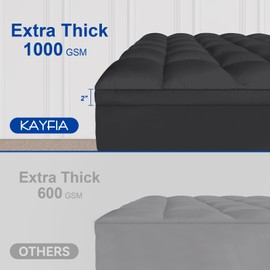 KAYFIA Full Mattress Topper, Extra Thick Mattress Pad Cover for Deep Sleep,3D+7D Snow Down Alternative Fill Overfilled Plush Pillow Top with 8-23 Inch Deep Pocket-Black