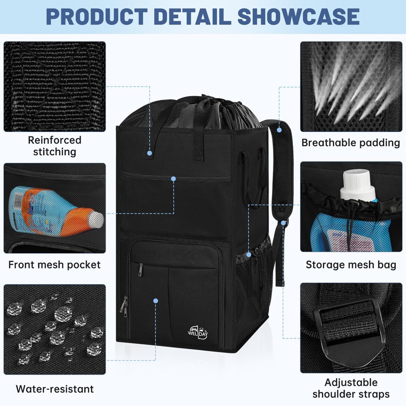 WELIDAY Large Laundry Backpack Bag with 3 Sizes Mesh Wash