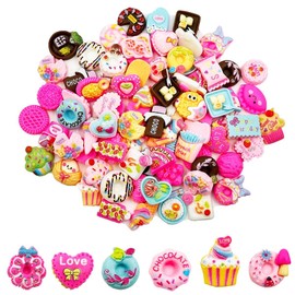 Suartus Abalorios de Resina de Donut, 100 Botones de Resina, Dona, Caramelo, Helado, Parte Trasera Plana, Para Manualidades, Decoración de Joyas