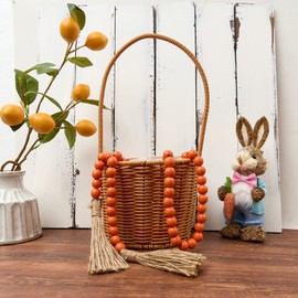OMISHE 59in Wood Bead Garland with Tassels, Wooden Beads Garland, Decorative Beads Garland Decor, Farmhouse Beads Garland for Wall Hanging Home Festival Decor, Orange