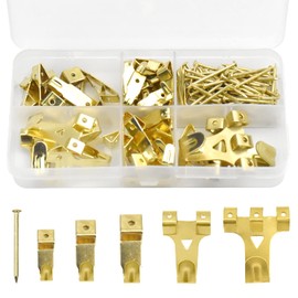 130 Piece Picture Hooks Picture Hanger Set, Golden Picture Hooks Hanging Hooks Assortment Kit Heavy Duty Picture Hanger Set with Nails, Picture Hook Set for Nailing for Home Office Photo Picture