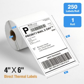 LuckyGuard 4x6 Direct Thermal Labels, Thermal Shipping Labels with Perforated, Commercial Grade, for Thermal Printer, 250 Labels/Roll, 1 Roll