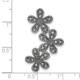 JewelryWeb 925 Sterling Silver Artisan Oxidized Marcasite Flower Pendant Necklace 32.85x19.4mm Wide-Pendant for Women