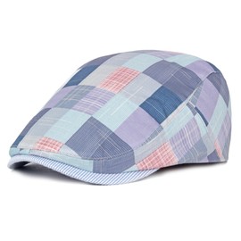 AWOCAN Men Newsboy Cap Cotton Flat Cap Beret Summer Ivy Gatsby Driving Hat Adjustable Breathable Peaked Cap (style3-blue)