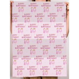 CENTRAL 23 Happy Birthday Wrapping Paper - 10 Year Old - 6 Sheets Pink Wrapping Paper - Girls Birthday Wrapping Paper - 10th Birthday - Comes With Stickers - Recyclable