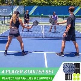 GoSports Pickleball Set with 4 Paddles, 4 Regulation Pickleballs and Carry Case - Classic, Retro, Steel Blue or Yellow