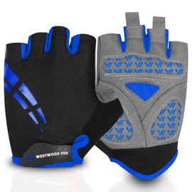 WESTWOOD FOX Cycling Gloves for Men Women,Half Finger Unisex Gel Padded Anti-Slip Mountain Bike Gloves, Breathable Shock Absorption Grip Palm Bicycle Summer Riding MTB Bike Gloves (Blue, L)