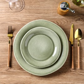 AmorArc Ceramic Dinnerware Sets, Handmade Stoneware Reactive Glaze Plates and Bowls Sets, Scratch Resistant | Dishwasher & Microwave Safe Dishes Set, Service for 4 (12pc)