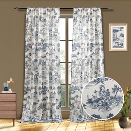 Autumn Dream Chenille Light Blocking Curtains 2 Panels Rod Pocket Back Tab Drapes Rural Blue Farmhouse Curtains for Bedroom, Living Room,Patio Doors (Blue, 52" W x 84" L)
