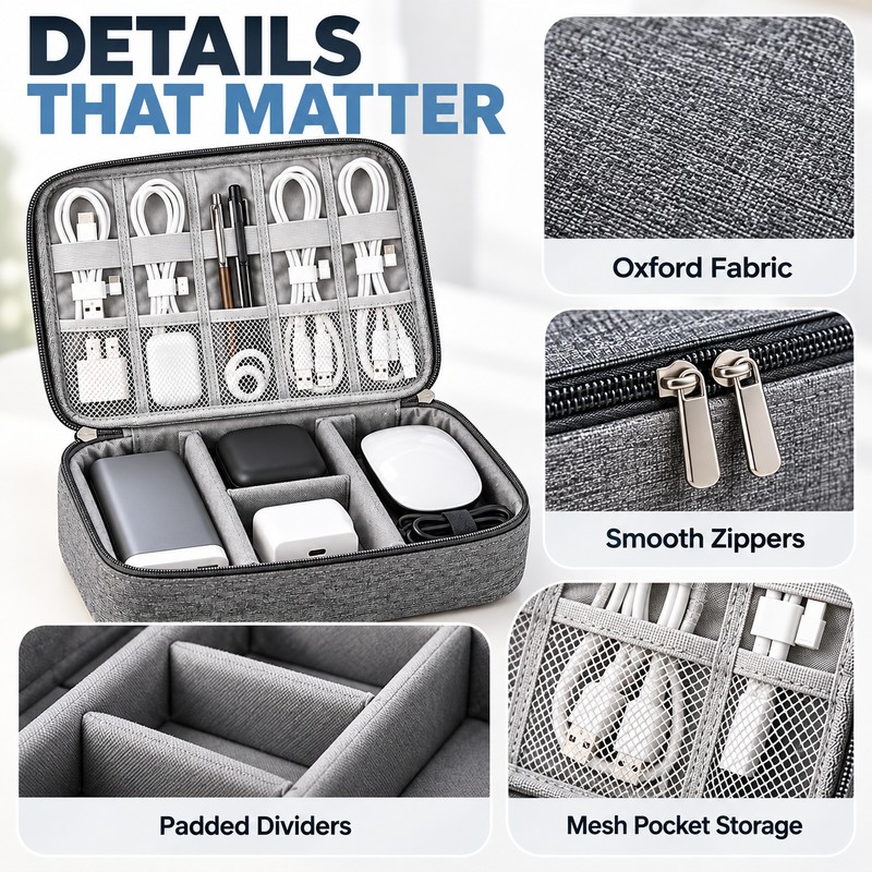 Travel Electronics Organizer Bag for Cables and Chargers – Waterproof
