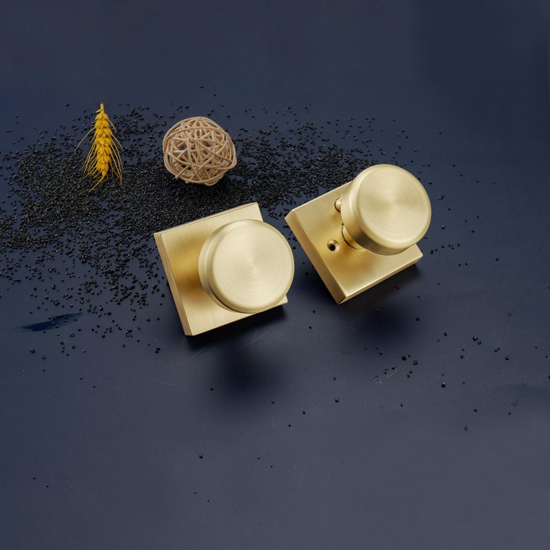 STARPY Brushed Gold Door Knobs Interior with Square Rosette, 2