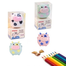 4 PCS Pencil Sharpeners for Kids, Kids Pencil Sharpener Handheld, Cute Pencil Sharpener Manual, Kawaii Back to School Supplies, Cow Shapes