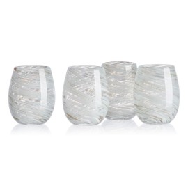 Mikasa Color Swirl White Gray Set of 4 Stemless Wine Glasses, 16 ounces