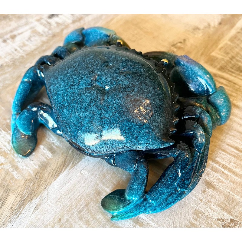 Top Brass Decorative Blue Crab Trinket Box Jewelry Secret Storage