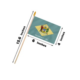 Delaware State Handheld Stick Flag 4x6 Inch 12 Pack Small Mini DE Flag On Wooden Stick For Patriotic Festival Events Party Decoration (DE, 4X6 In)
