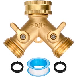 XIBETEO Garden Hose Y Valve Hose Splitter Solid Brass Hose Splitter 2 Way Hose Adapter 3/4" GHT Thread with 2 Presure Washers and Seal Tape