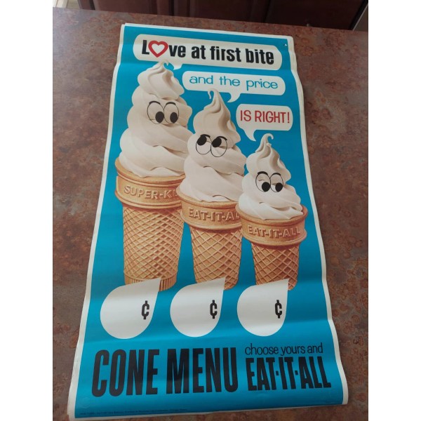 Eat-It-All Cone 1968 ENJOY Eat-It-All Ice Cream Cone Paper Sign