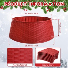 Liliful 26 Inch Plastic Christmas Tree Collar, Large Woven Christmas Tree Collar Basket, Rustic Skirt Base Cover for Holiday Decorations Accessories(Red)