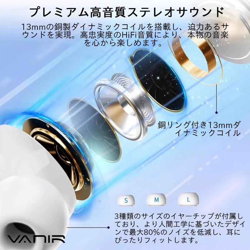 VANIR Bluetooth Wireless Earbuds, 2025, Multi-functional Touch Screen, ANC Compatible,