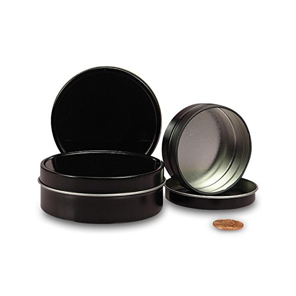 4 OZ BLACK SHALLOW ROUND TIN CAN-24/PACKAGE