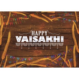 Loccor 6x4ft Fabric Happy Vaisakhi Backdrop for Photography Wheat on Rustic Wood Punjabi Religious Holiday Background for Punjab India New Year Festival Party Decorations Photoshoot Studio Props
