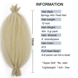 12 pulgadas de cabello afro elástico con 8 paquetes de cabello trenzado Marley Twist, cabello pre esponjado con rizos, cabello afro con rizos, cabello Marley para rastas postizas (12 pulgadas