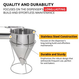 ALDKitchen Batter Dispenser | Funnel Dough Dispenser with Stand | Stainless Steel