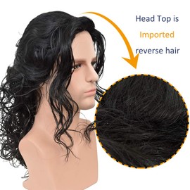 SiYi 80S Disco Wig for Men,Long Wavy Black Rocker Style Punk Metal Sytle Costume Wig for Men