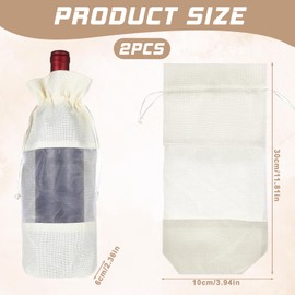 Aiyorse 2Pcs Burlap Wine Gift Bags with Drawstrings Ropes, Reusable Jute Liquor Covers with Sheer Window Organza Hessian Pouches 750ml for Weddings Holiday Party Birthdays(White, 12x4in)