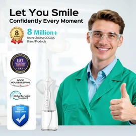 COSLUS Water Dental Flosser Pick for Teeth: 4 Modes Cordless Portable 300ML Larger Tank Water Teeth Cleaner IPX7 Waterproof Flossing Cleaning Picks for Home Travel White C30(FC5360)