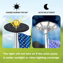 Flag Pole Light Solar Powered 566 Ultra Bright 6000K White LED Lights with DC Charge Port Full Coverage for 5’x8’ Flags 20 Hrs of Illumination Outdoor Dusk to Dawn Fits 15-40 ft Flagpoles